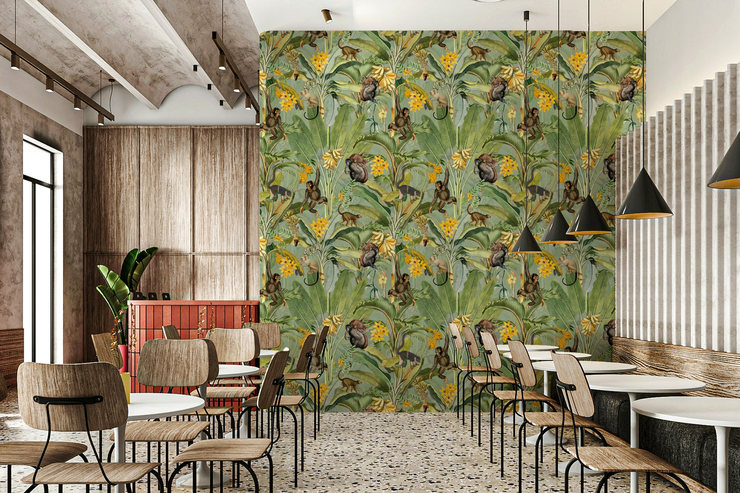 Tropical Monkey Business Wallpaper with playful monkeys and tropical foliage.

