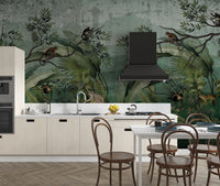 Wildlife-inspired tropical mural with jungle atmosphere




