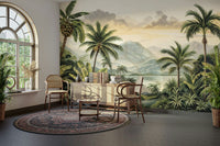 The colors are soft, muted tones of green, beige, and pink.

