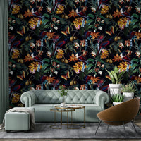 Tropical wallpaper featuring lush greenery under a dark sky


