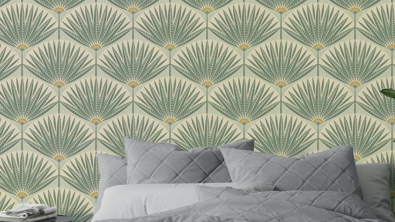 Tropical Oasis wallpaper with lush green palm leaves

