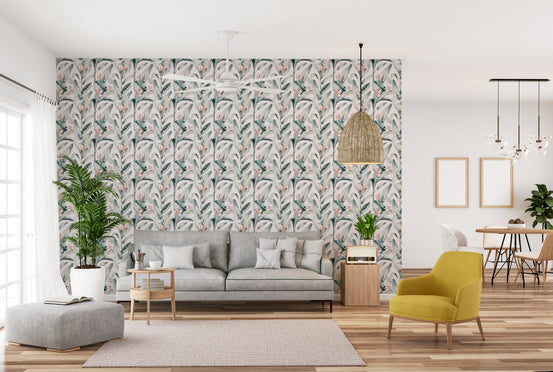 White tropical palm leaves wall decor