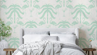 The colors are soft, muted tones of beige and aqua green.

