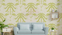 The colors are soft, muted tones of beige and aqua green.


