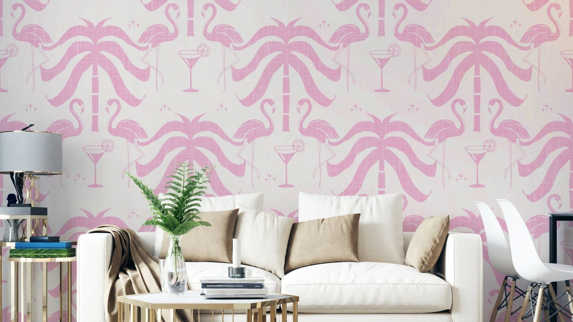 The colors are soft, muted tones of beige and pink.


