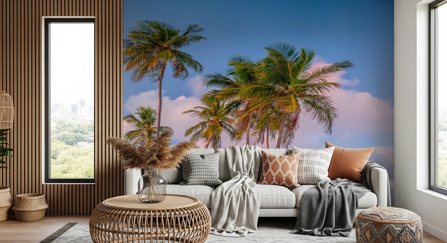 Tropical palm landscape wall mural for modern apartment feature wall