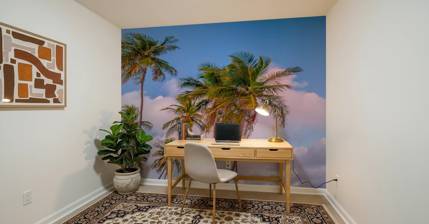 Tropical Palms Evening Wall Mural for modern office feature wall
