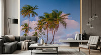 Tall tropical trees against evening sky wall mural for lounge wall