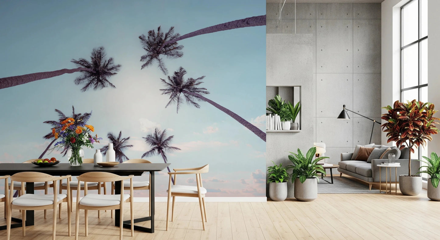 A minimalist Tropical Palms Sky View Wall Mural for modern wall decor.