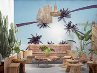 Looking up at the Tropical Palms Sky View Wall Mural lush canopy design.