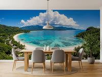 Tropical Paradise View Wall Mural wallpaper with greenery for dining rooms.
