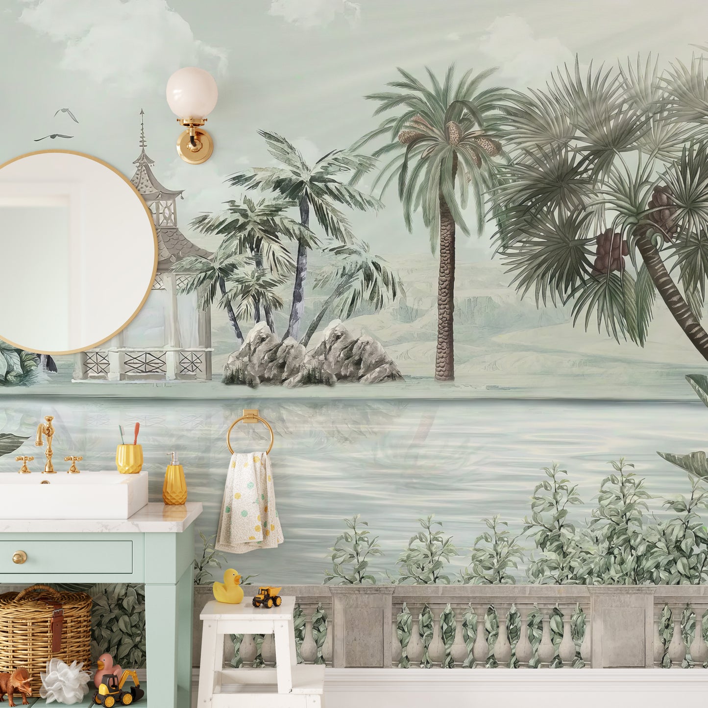 Vibrant tropical riverbank wall mural
