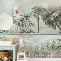 Vibrant tropical riverbank wall mural
