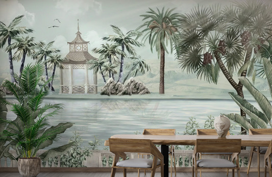 Watercolor tropical riverbank wallpaper
