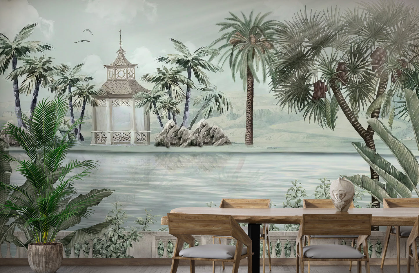 Watercolor tropical riverbank wallpaper
