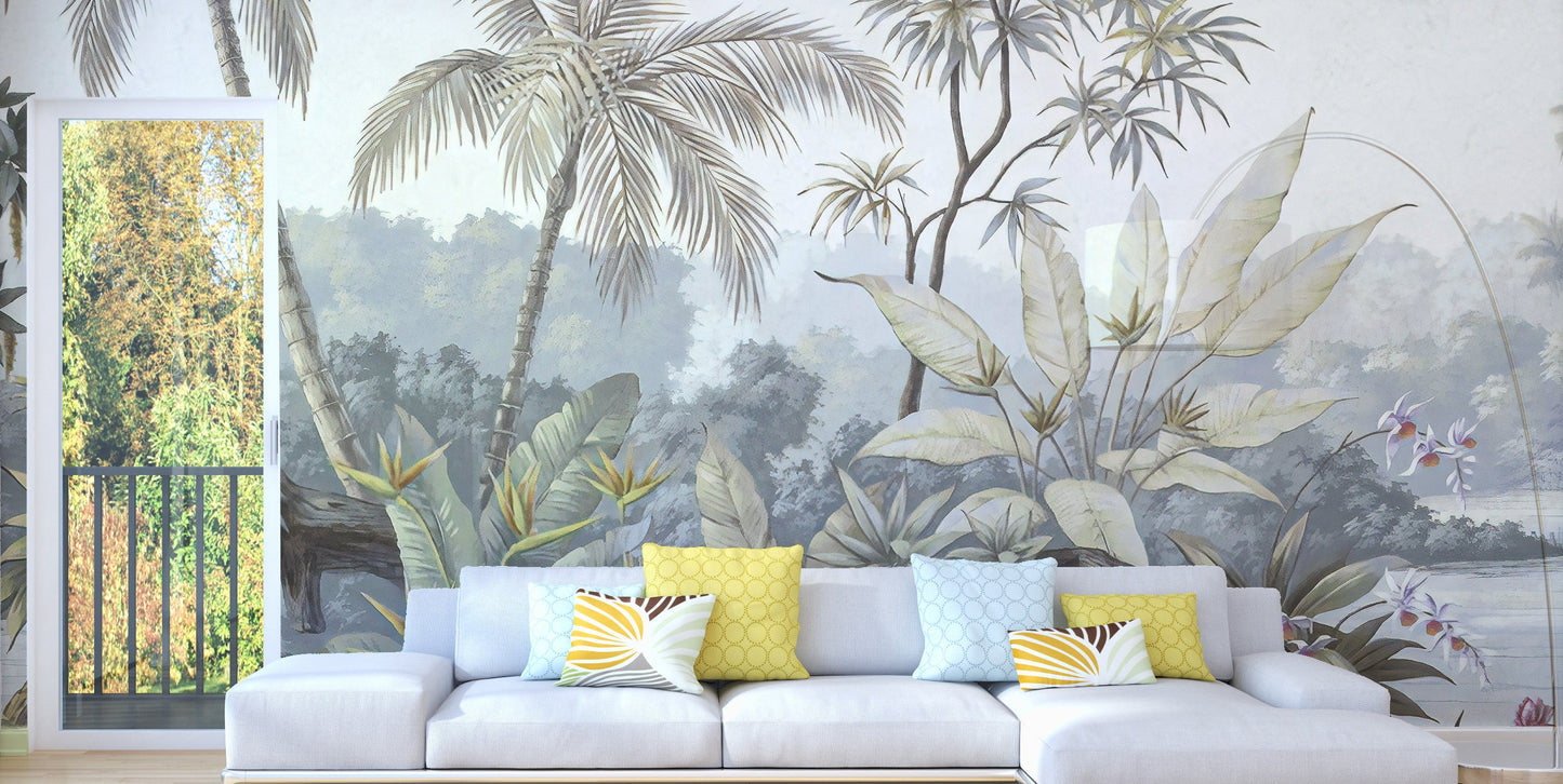 Tropical Trees Textured Wallpaper Murals - Giffywalls