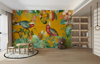 Exotic wallpaper mural with vintage tropical journey theme

