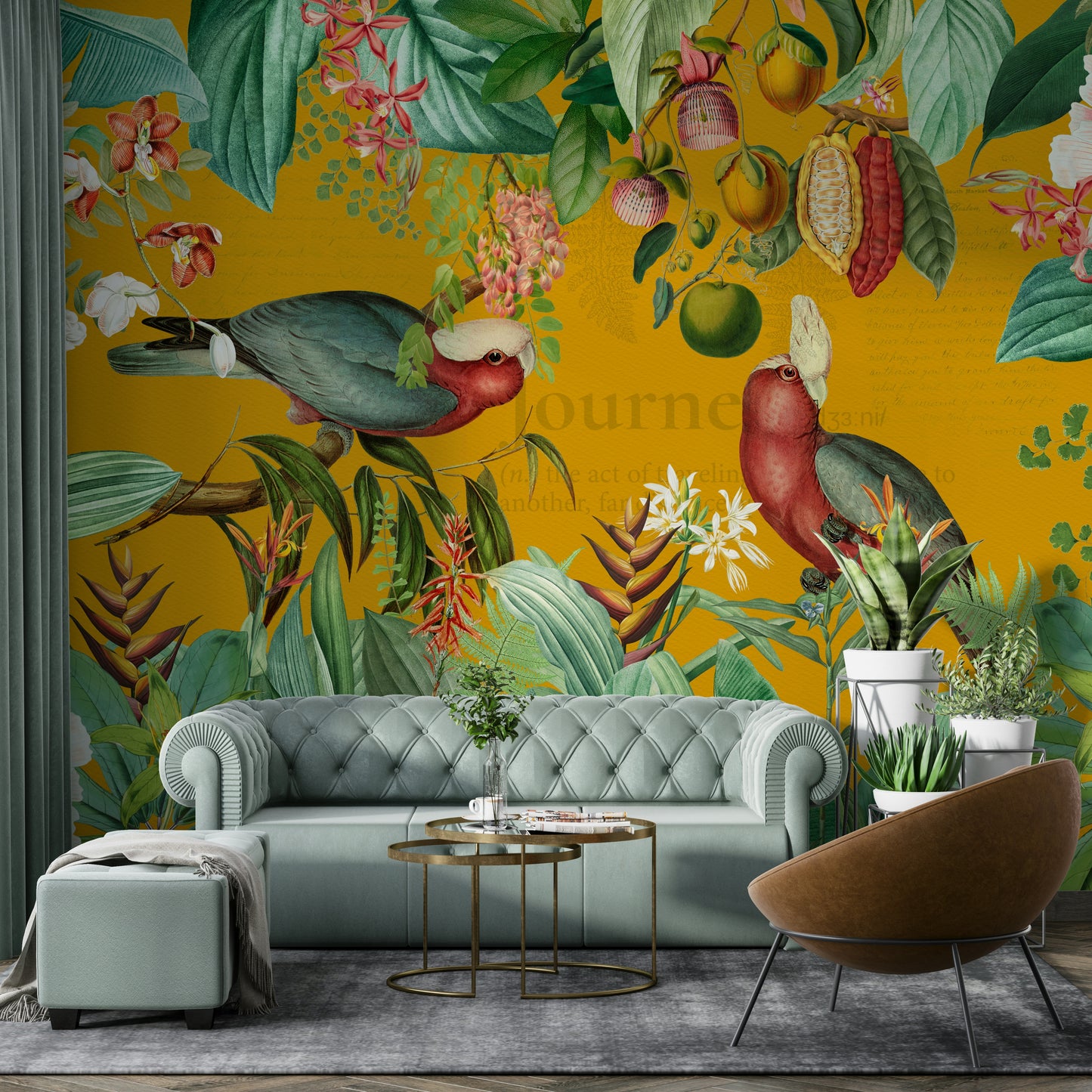 Wallpaper for walls with a tropical adventure theme and vintage charm

