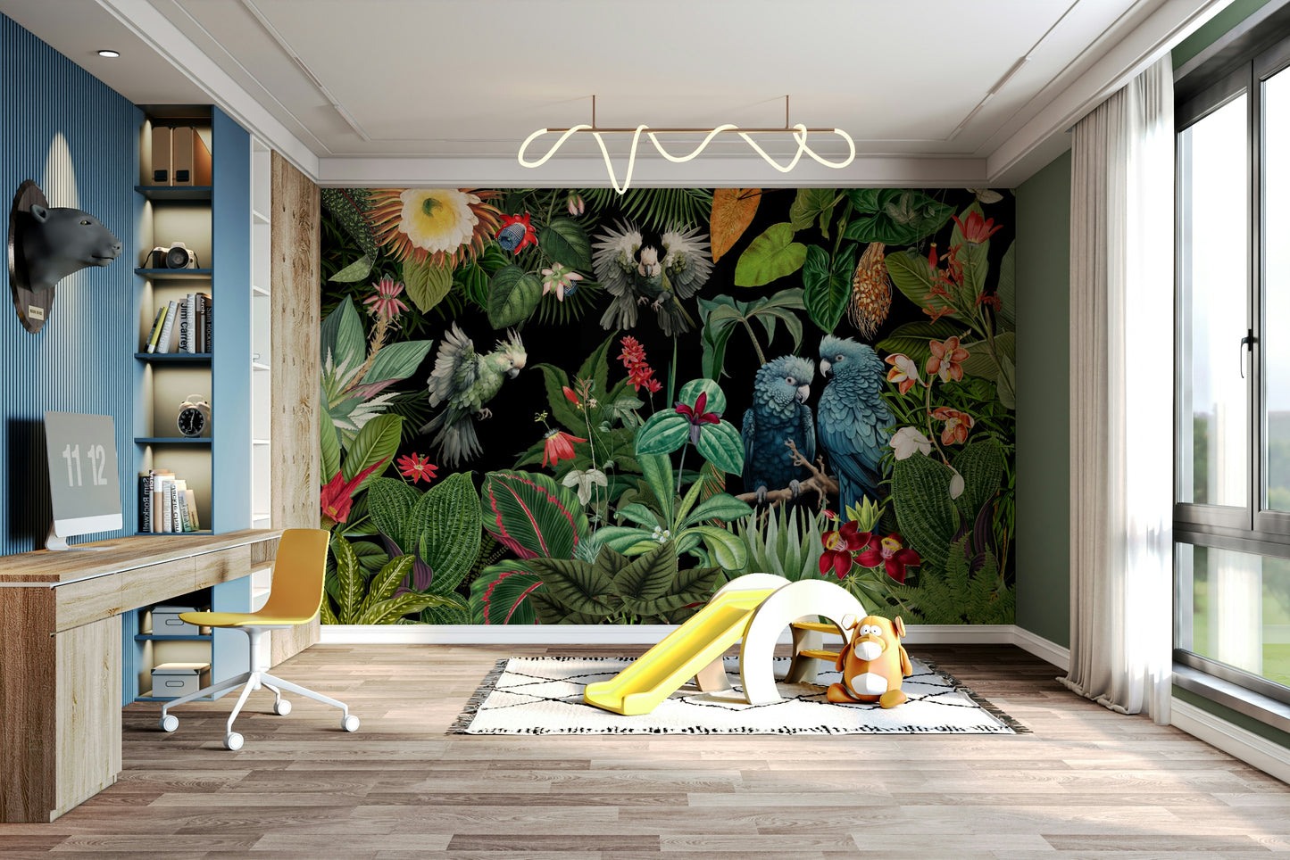 Tropical vintage wall mural with a collage of vibrant plants

