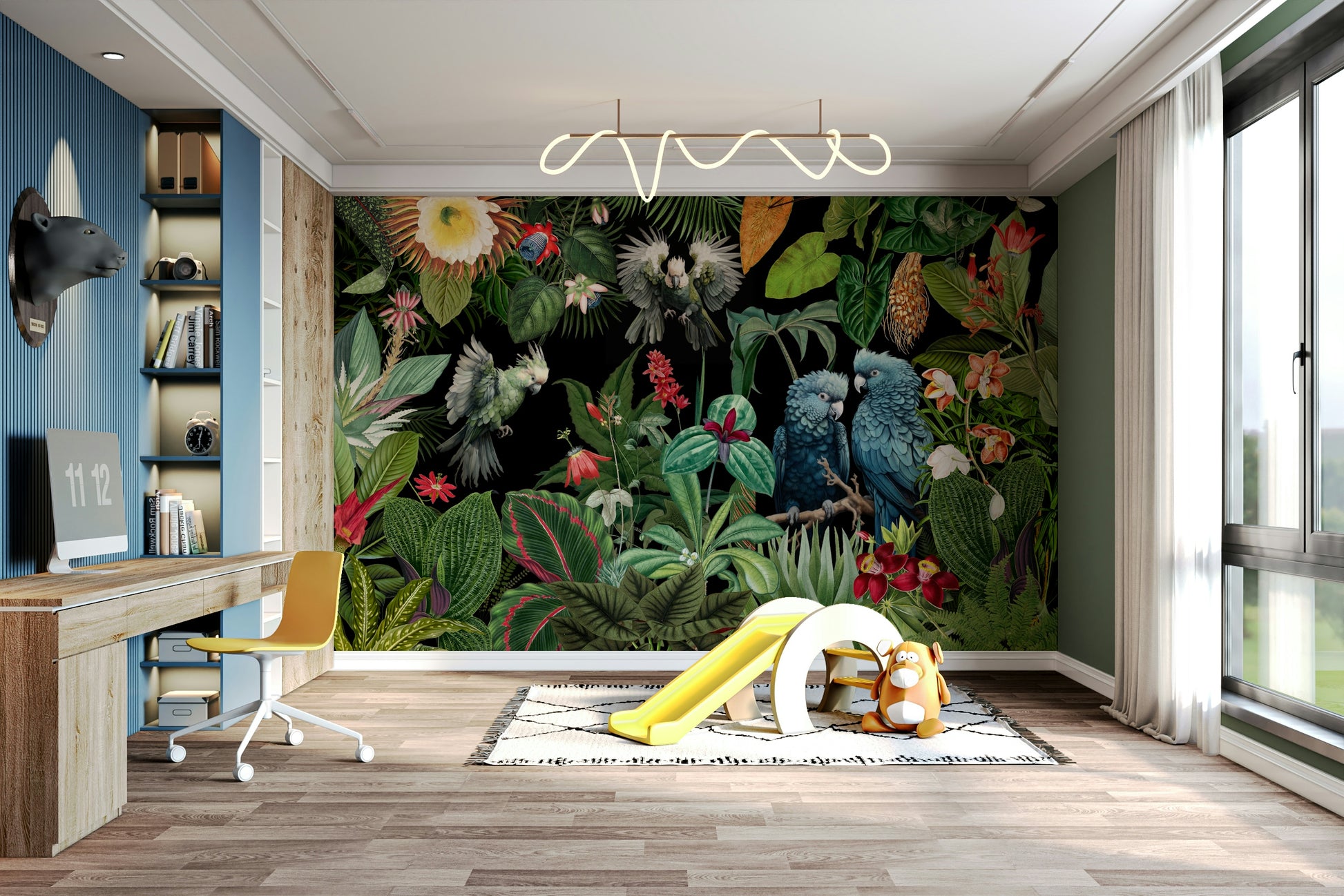 Tropical vintage wall mural with a collage of vibrant plants

