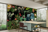 Wallpaper for walls with tropical plants and vintage collage style

