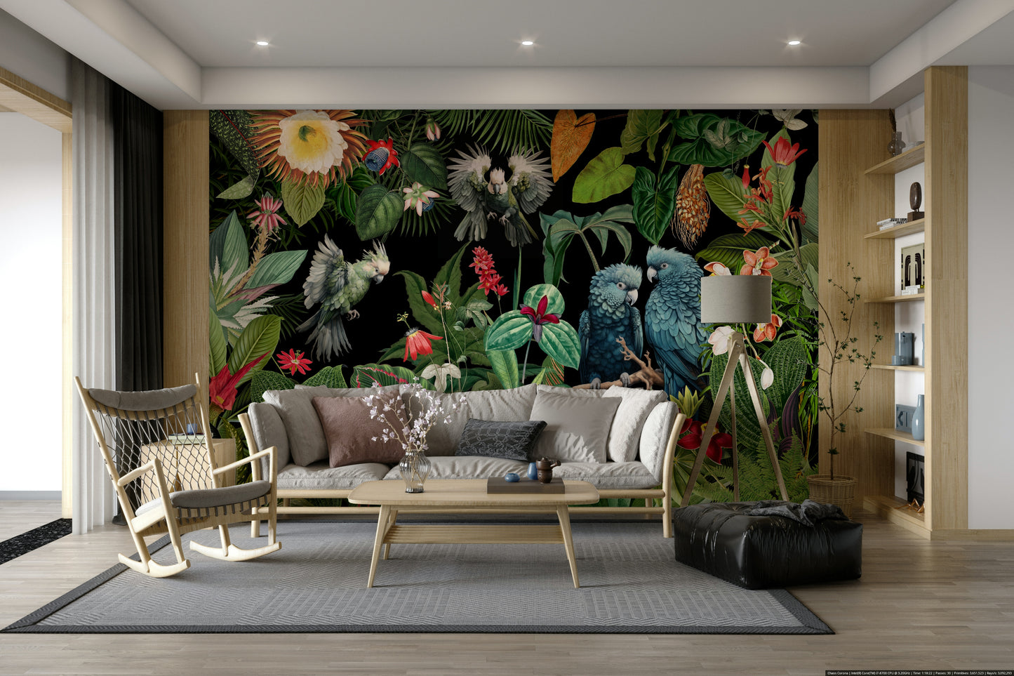 Bright, vibrant tropical mural with a vintage design twist

