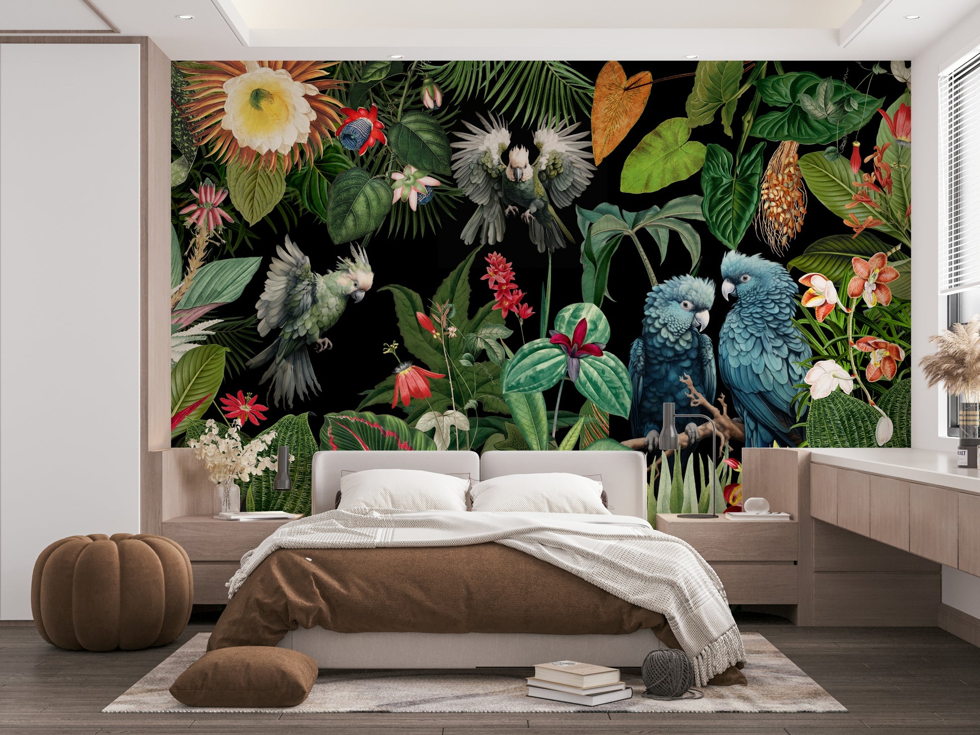 Tropical Vintage Paradise Collage wall mural with lush foliage

