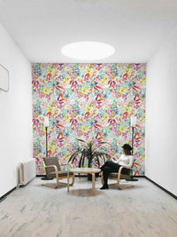 Tropical escape wallpaper with lush foliage and dreamy tones

