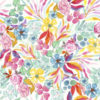 Palm trees and exotic flowers in vibrant watercolor wallpaper

