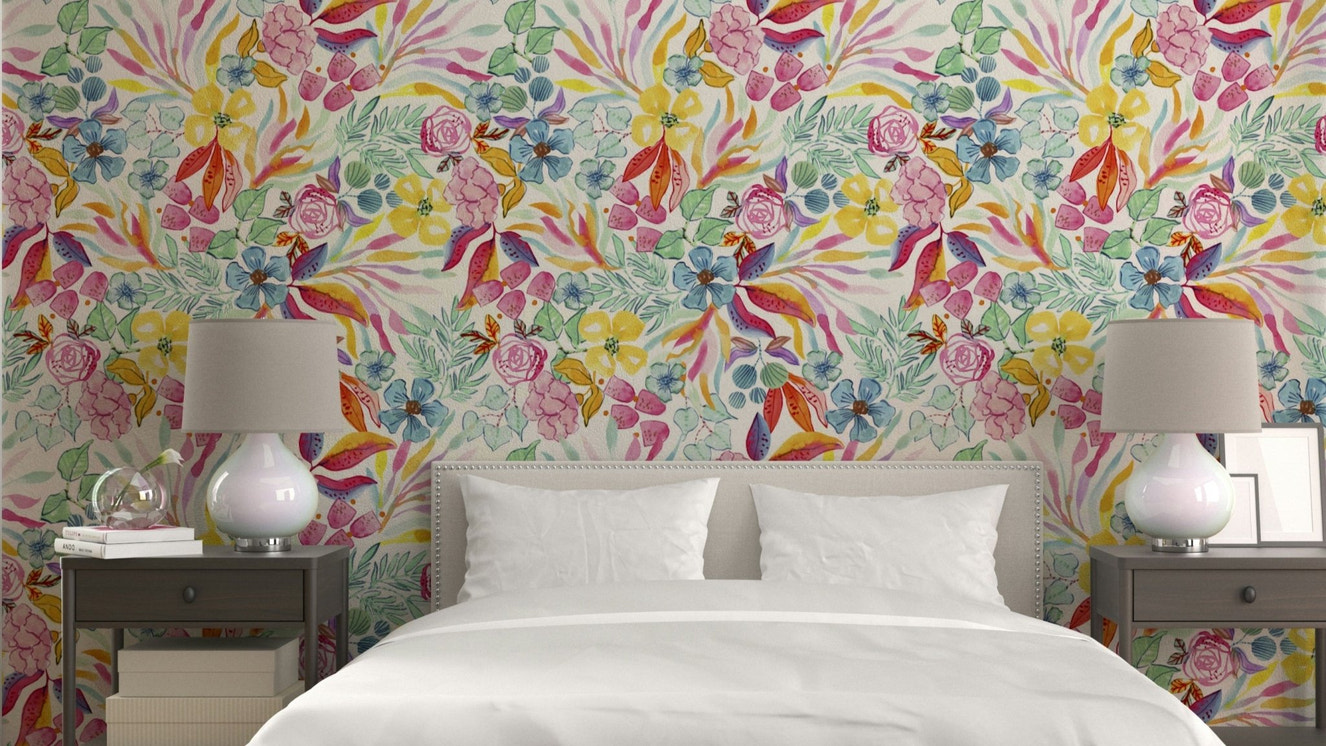 Vibrant tropical wallpaper featuring watercolor design

