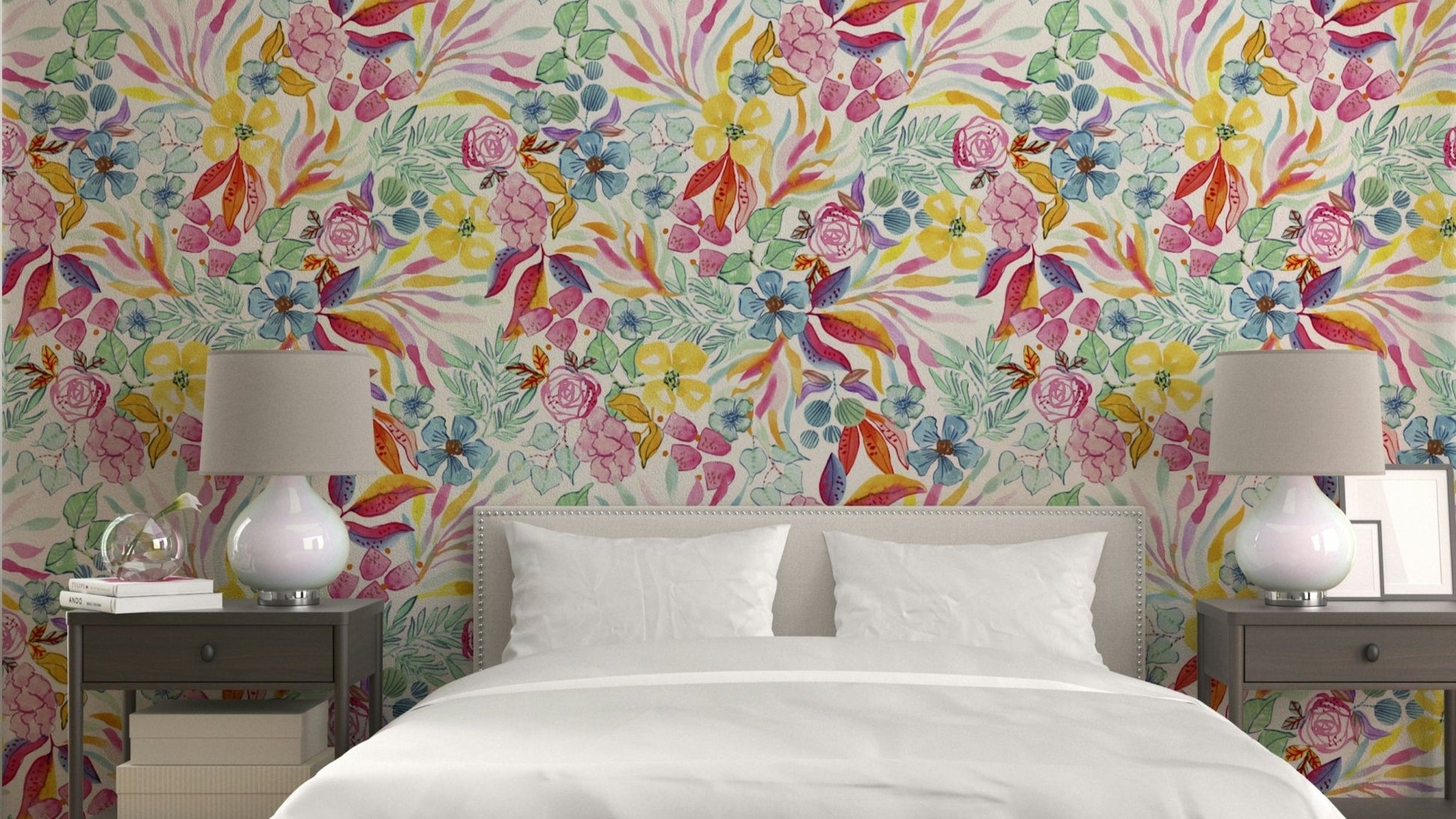 Vibrant tropical wallpaper featuring watercolor design

