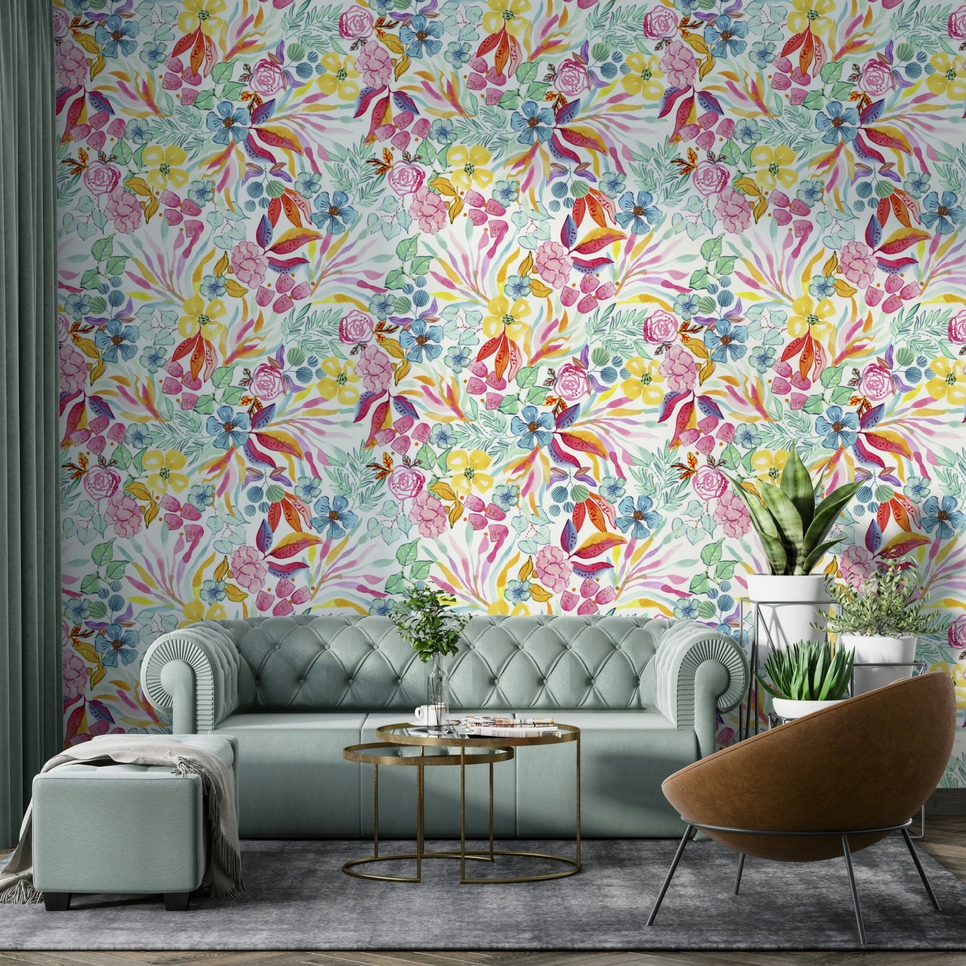 Artistic watercolor tropical wallpaper for relaxed spaces

