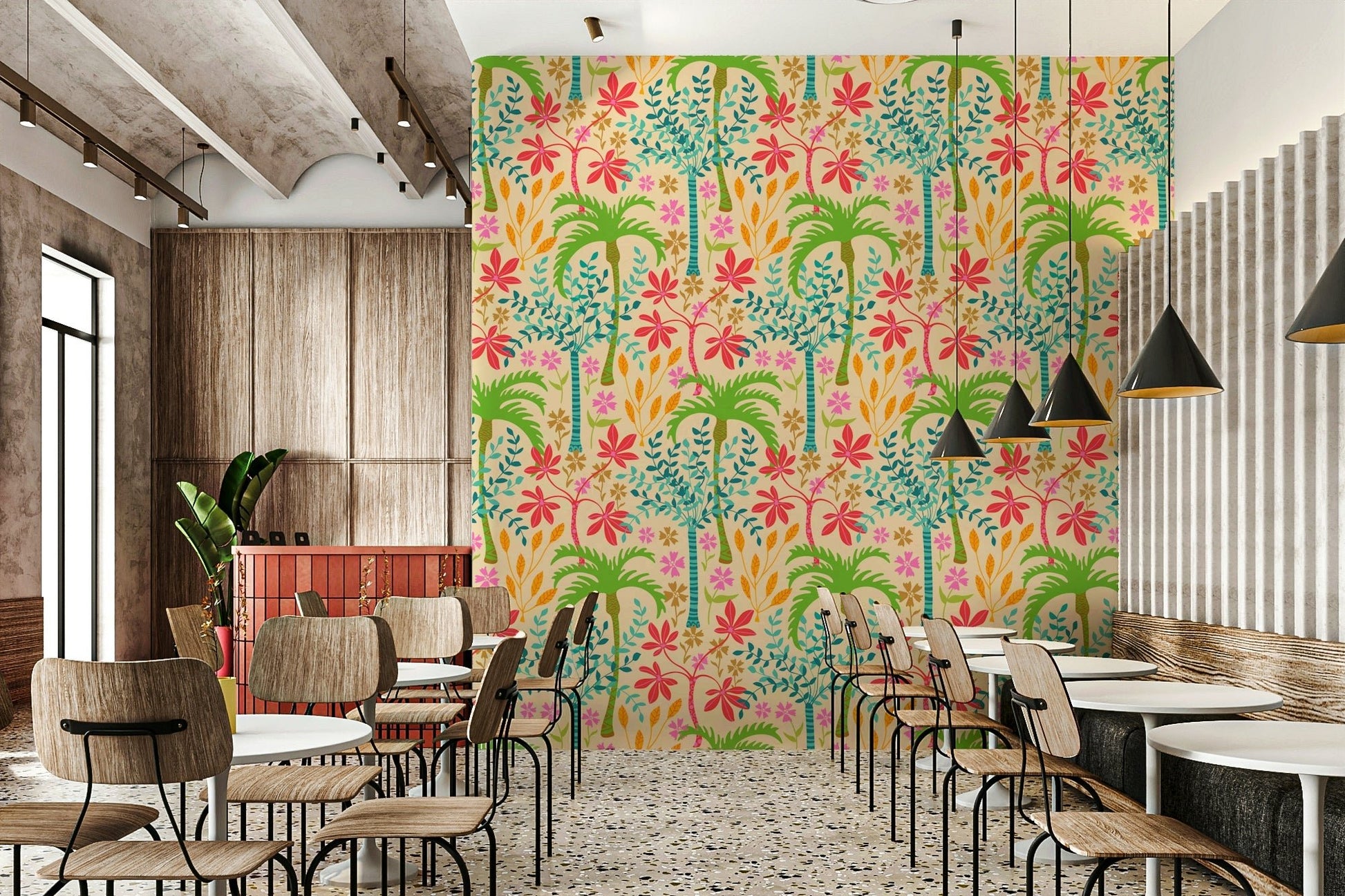 The image shows an artistic impression of a serene tropical floral scene.


