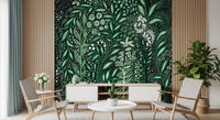 Tropifolia Alborosa Intricate Tropical Green Botanical Pattern with White Leaves and Delicate Floral Details Wall Mural