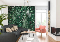 Tropifolia Alborosa Intricate Tropical Green Botanical Pattern with White Leaves and Delicate Floral Details Wall Mural