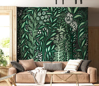 Tropifolia Alborosa Intricate Tropical Green Botanical Pattern with White Leaves and Delicate Floral Details Wall Mural