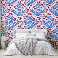 Vintage floral wallpaper with red and pink blooms

