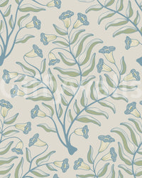 Gray botanical wallpaper with trumpet flower details

