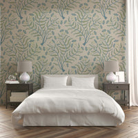 Damask wallpaper with trumpet flower botanical print

