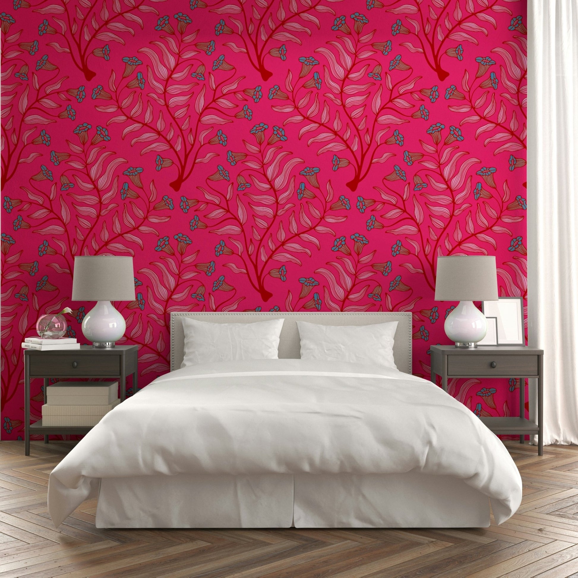 Vintage-inspired botanical wallpaper in jewel tones

