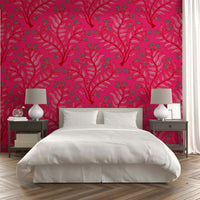 Vintage-inspired botanical wallpaper in jewel tones

