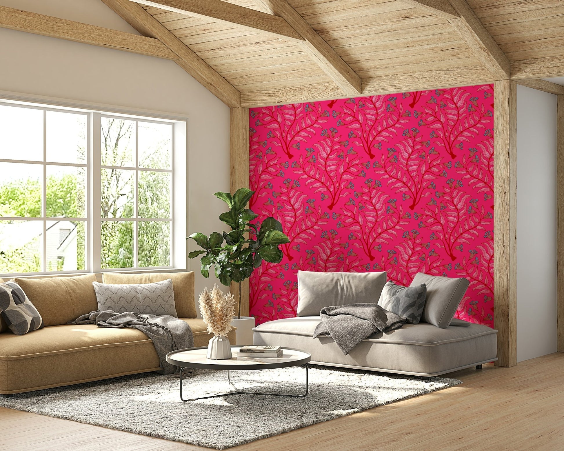 Romantic floral wallpaper with vintage trumpet flowers

