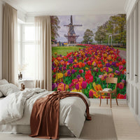 Tulip Windmill Garden mural wallpaper traditional architecture nature