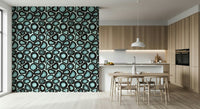 A gemstone wallpaper featuring layered turquoise agate slices in an intricate repeating pattern.