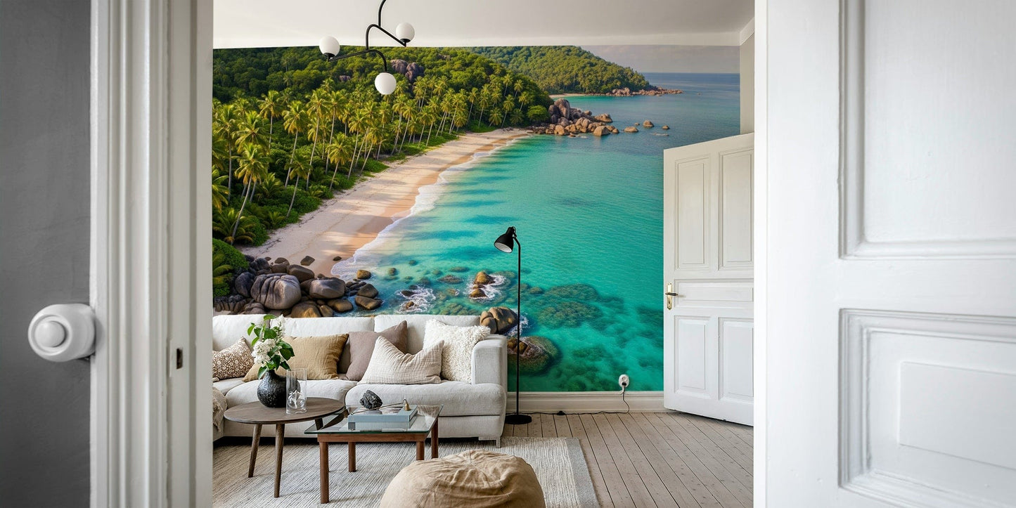 Scenic wallpaper with cartoon shapes and colors

