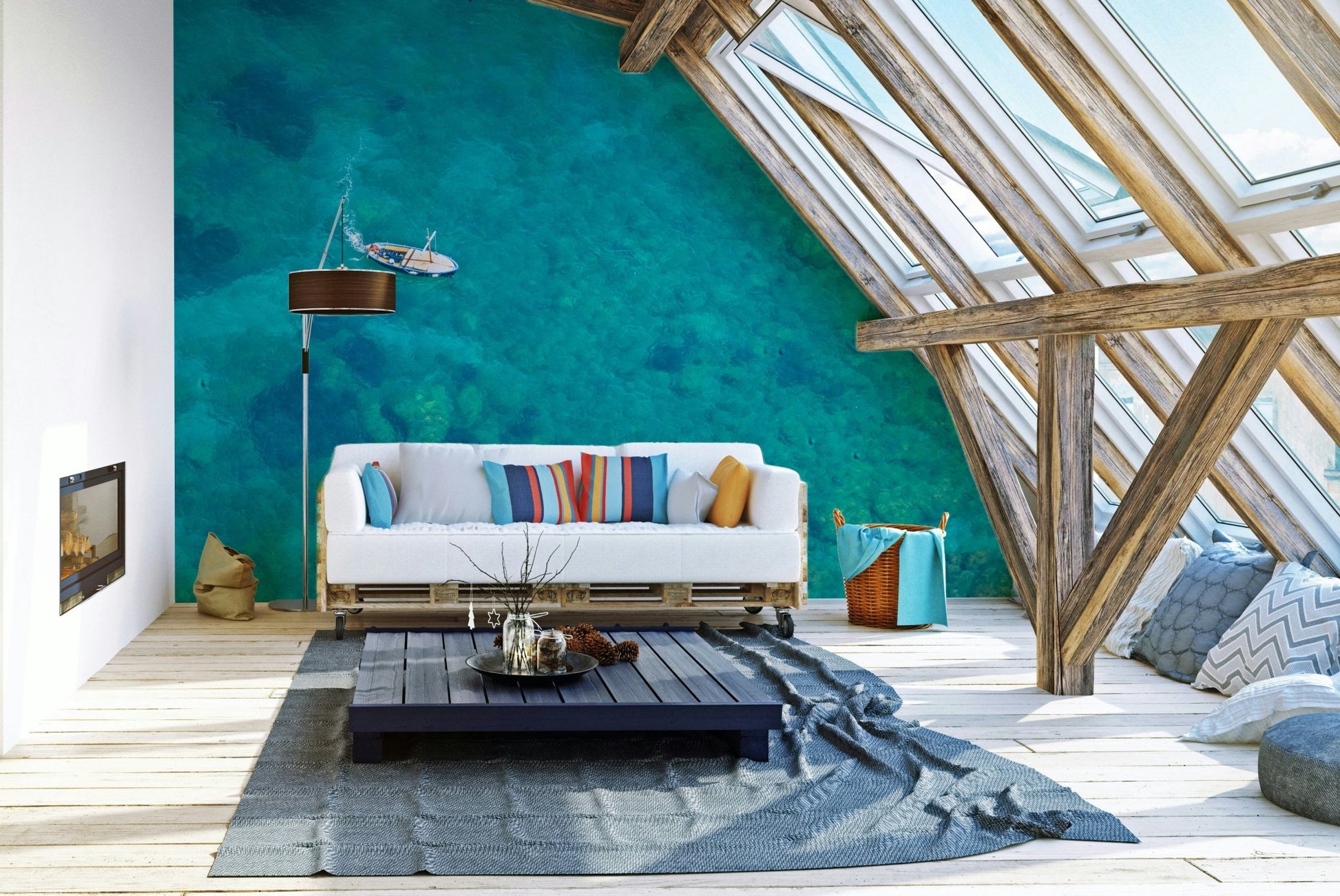 Peaceful beach mural with turquoise waters

