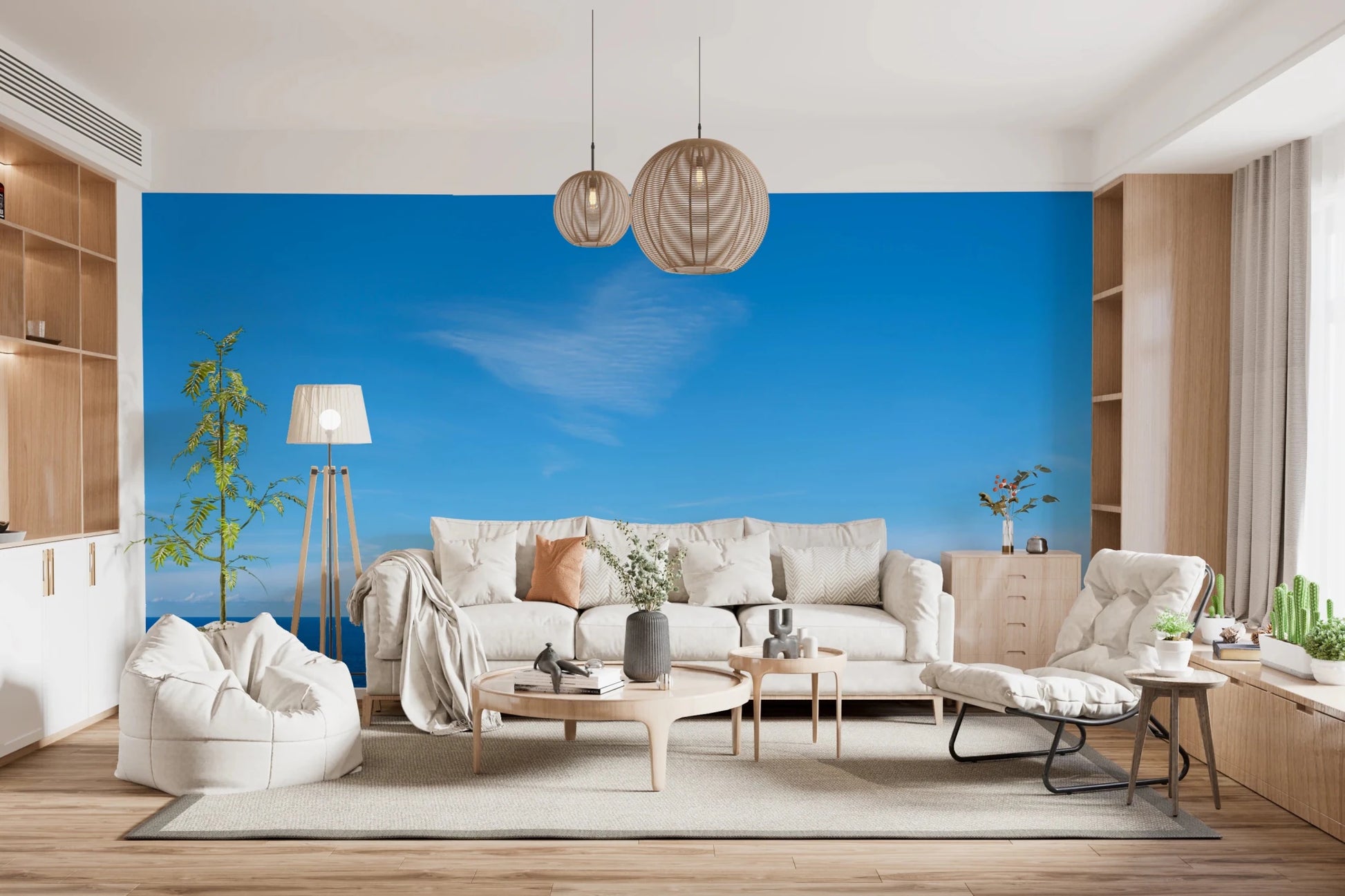 Bright sky and deep ocean in this Turquoise Blue Sea Wall Mural aesthetic