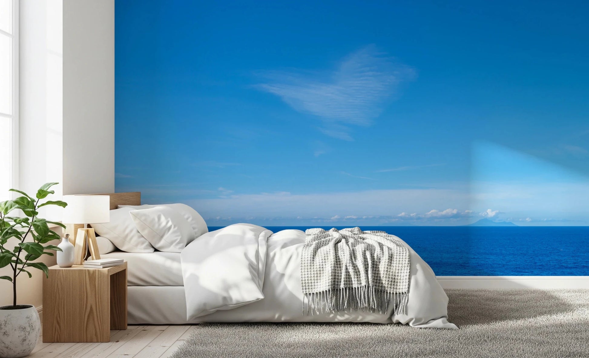 Nature-inspired Turquoise Blue Sea Wall Mural with peaceful horizon views for bedroom walls