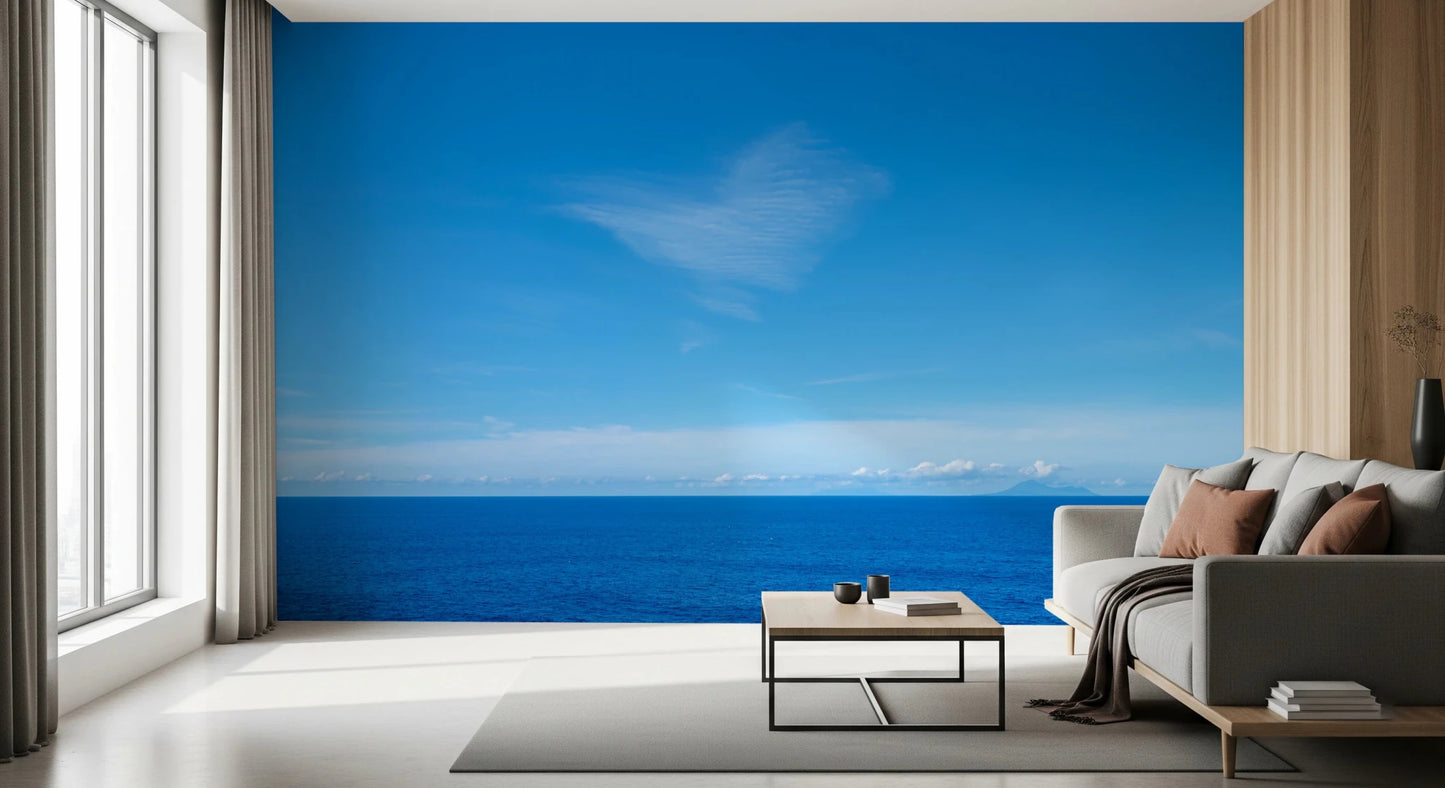 Turquoise Blue Sea Wall Mural with a soft heart cloud for a calm atmosphere