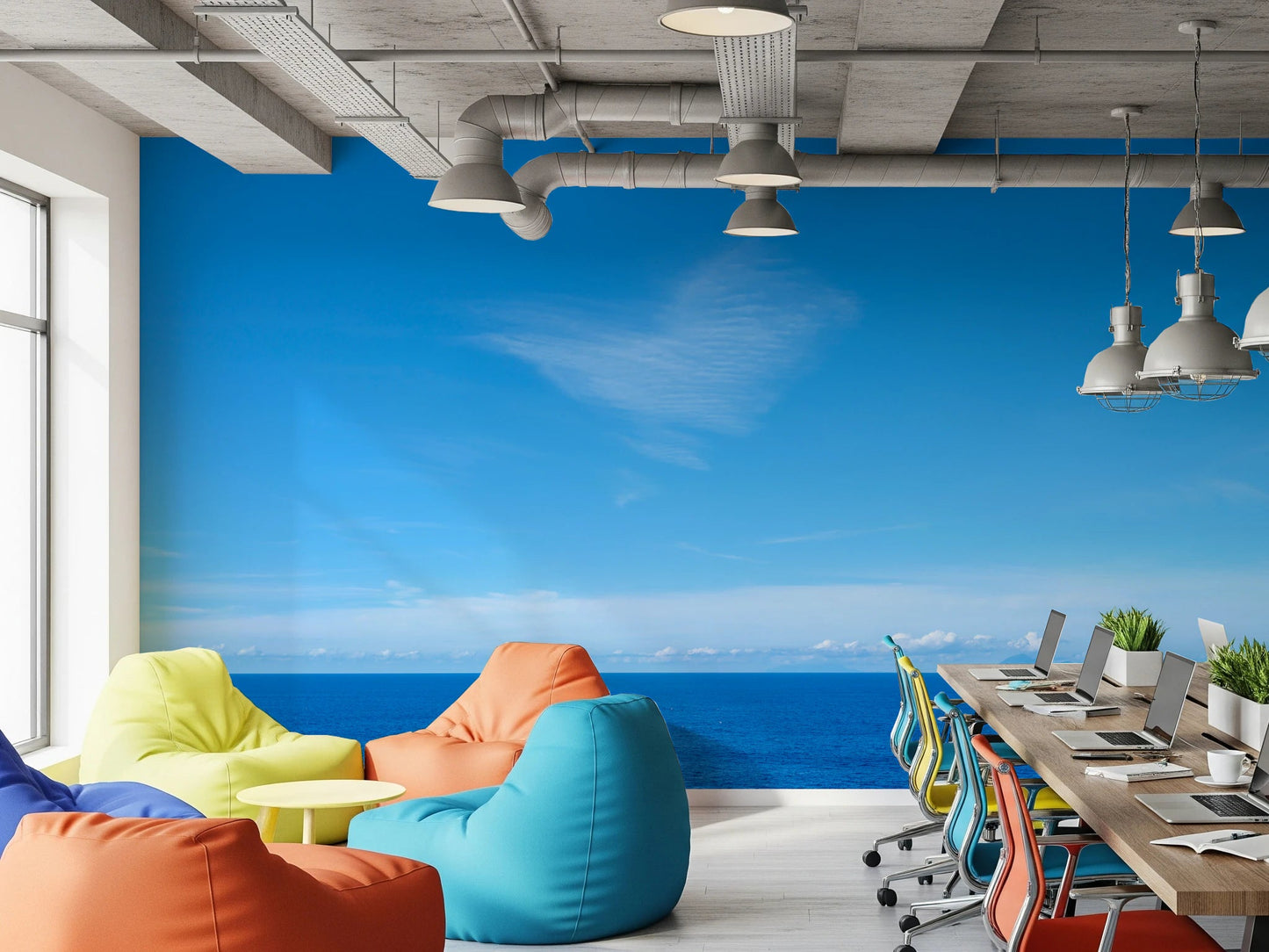 Turquoise Blue Sea Wall Mural depicting a tranquil sea for office area